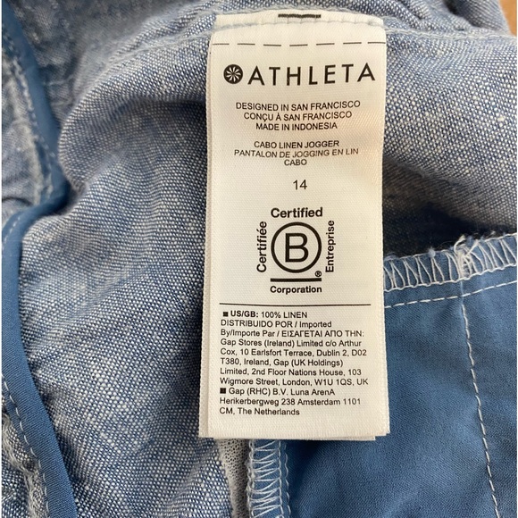 Athleta Retreat Chambray Blue Linen Joggers (fits like L/12) - Picture 9 of 12